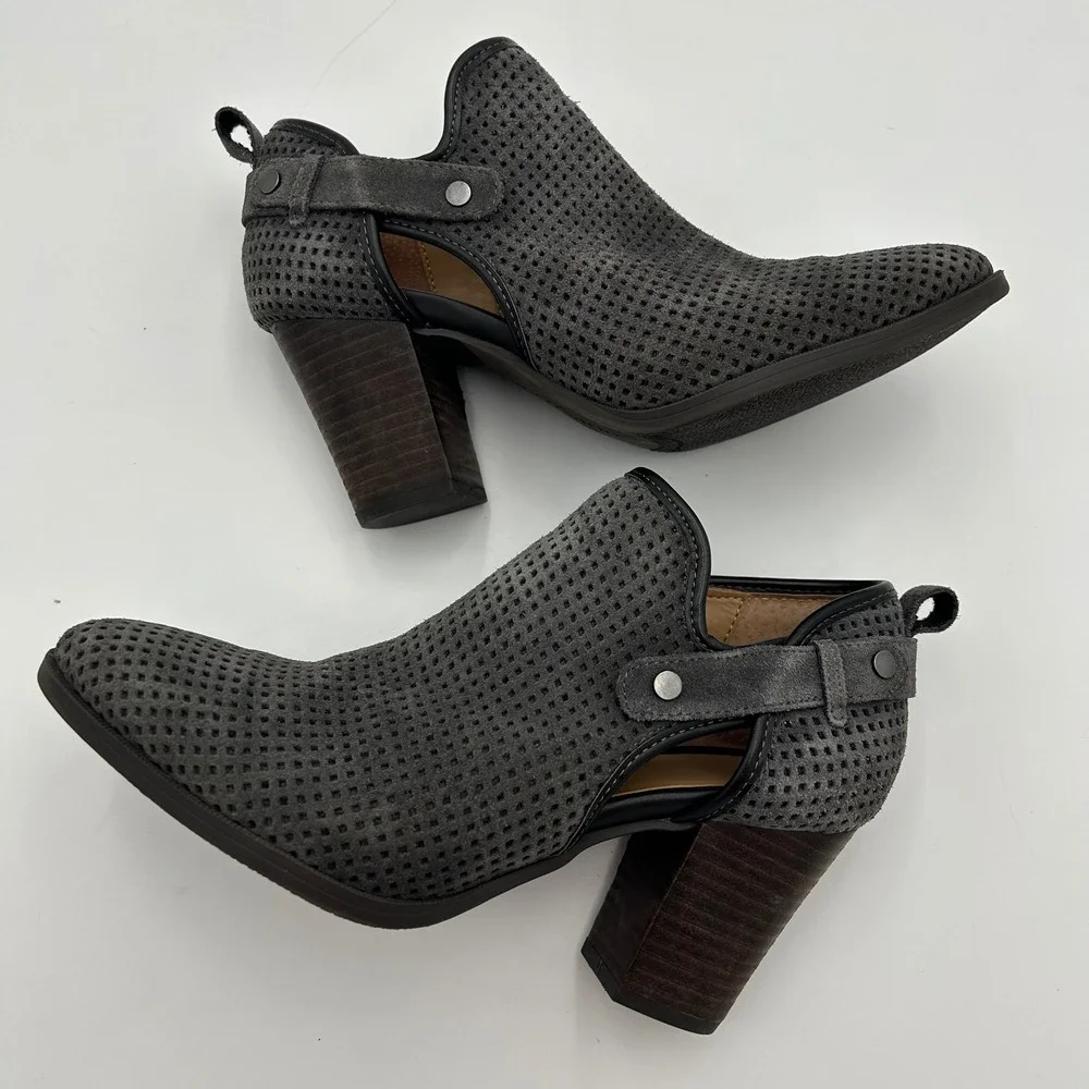 Franco Sarto Dale Womens Suede Ankle‎ Booties Size 8.5M Zip Gray Western Boho